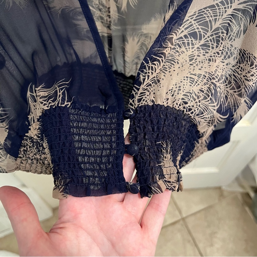 Bellatrix M silk chiffon kimono cardi feather print top - Picture 4 of 5